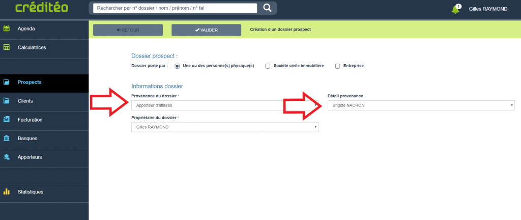 Lier un dossier à un apporteur d'affaire sur Créditéo, logiciel pour courtier en crédit immobilier