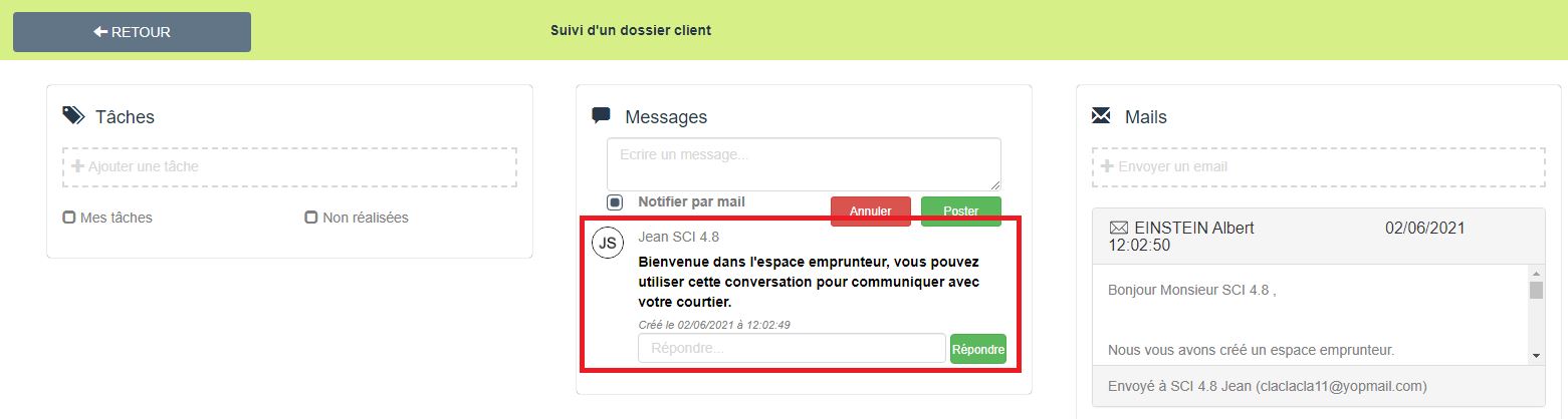 Message indiquant que l'espace emprunteur a effectivement été envoyé Message indiquant que l'espace emprunteur a effectivement été envoyé